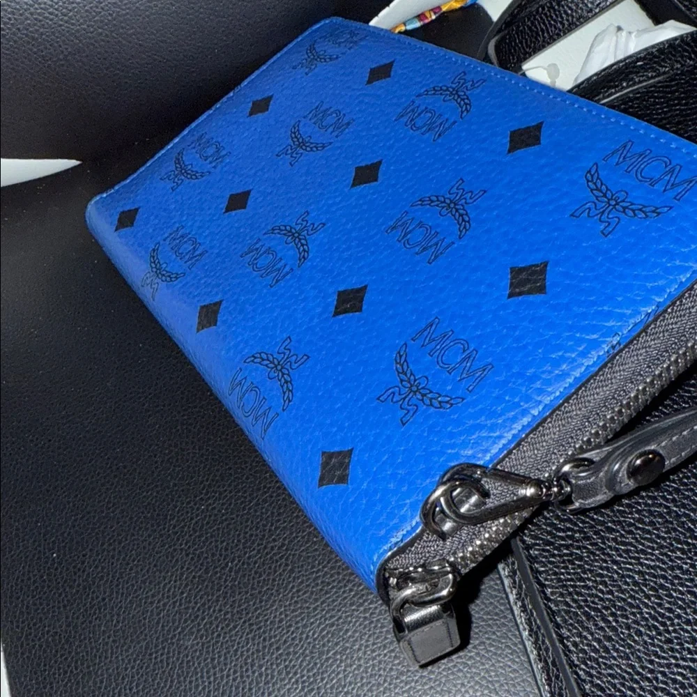 MCM Blue Wristlet Wallet with Gold and Black Stud Accents - Picture 5 of 11